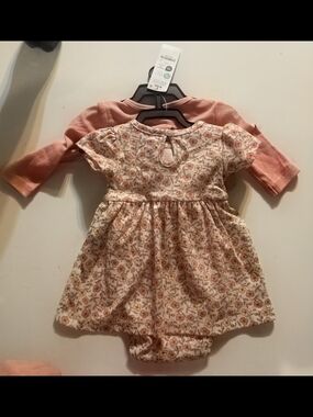 Carters Pink Floral Baby Dress, with Sweater and Hair Bow